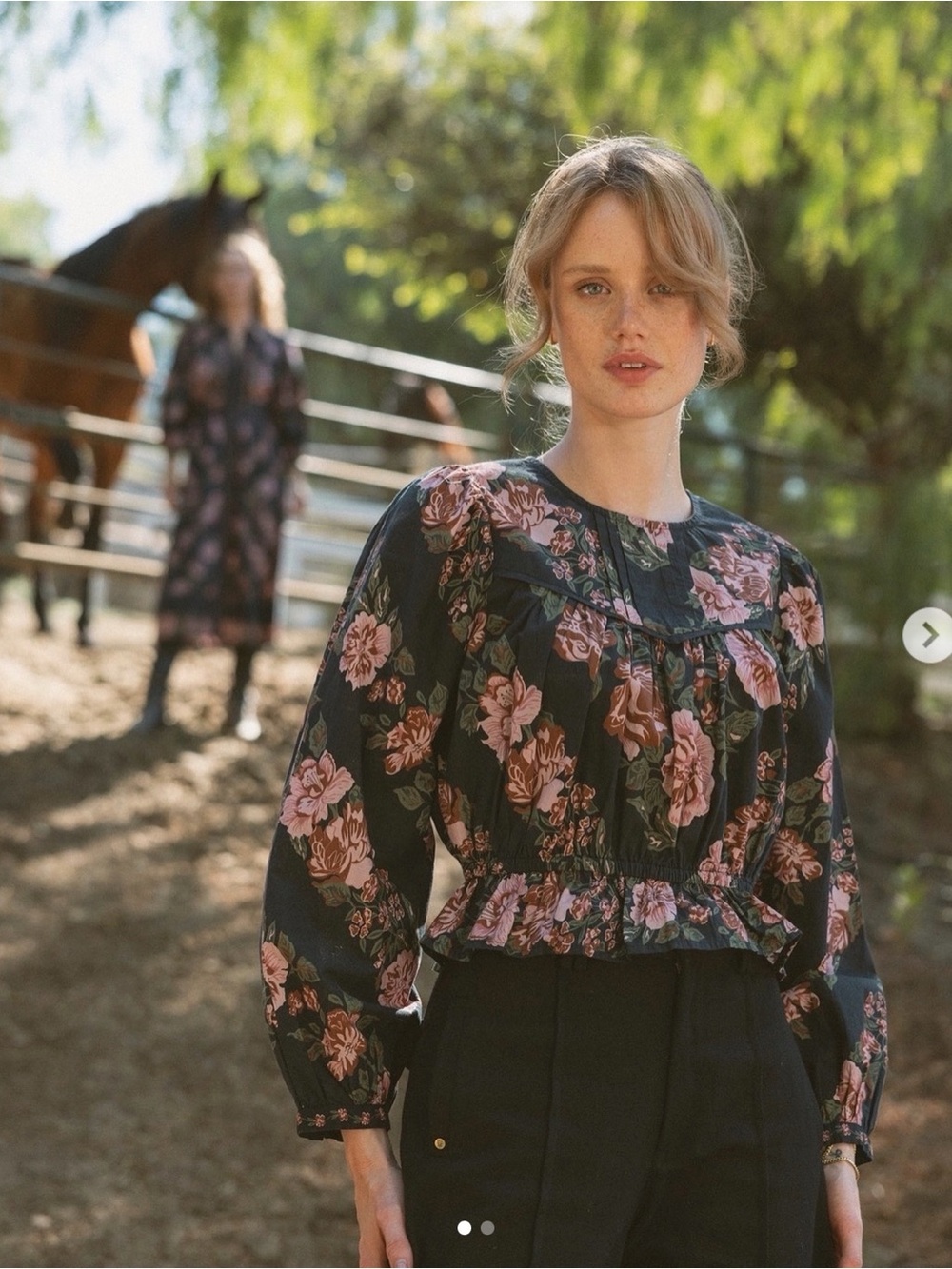 Cleobella Bernadette Black Blouse with Pink Floral Print - Women Tops
